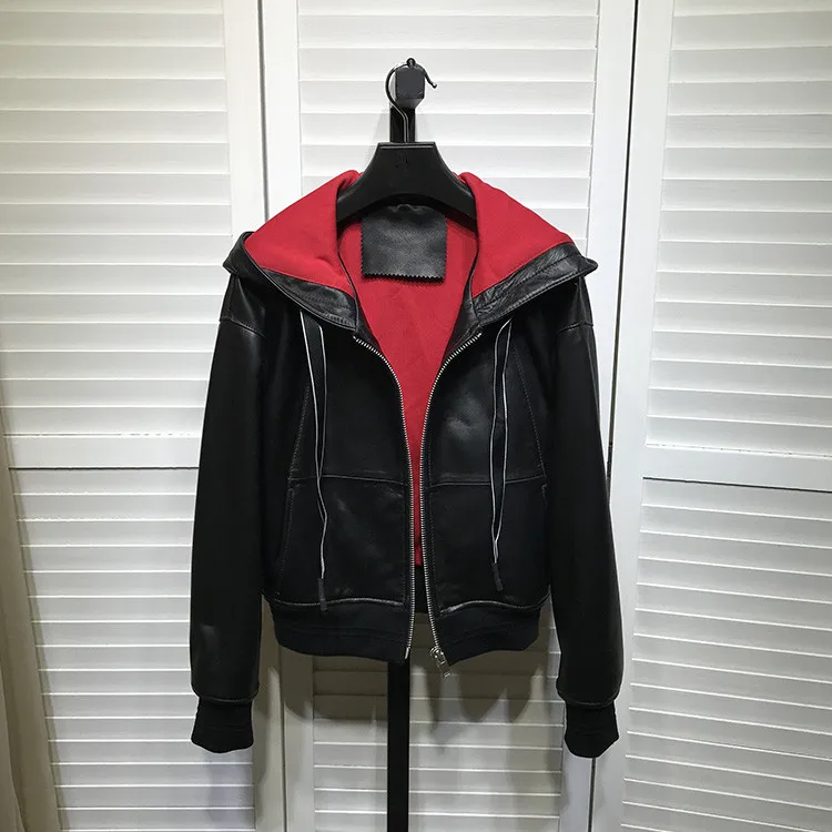 

2019 Fall/winter women's casual real leather hooded jackets High quality sheepskin leather coat A847