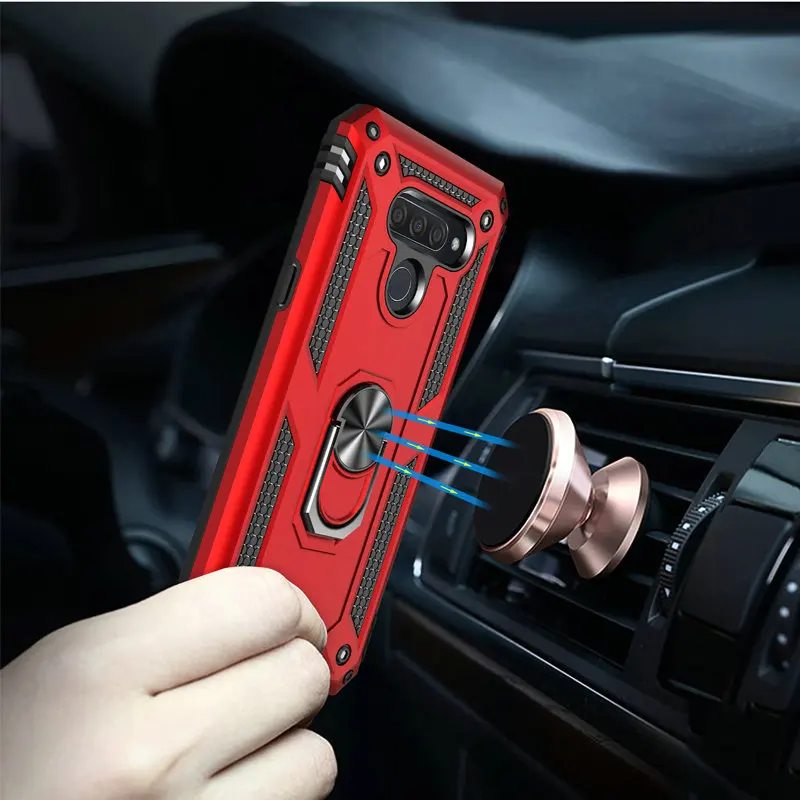 Металлическое кольцо Автомобильный держатель для Coque LG K50 чехол Роскошный телефон задняя крышка для LG K50 смартфон Чехол LG K 50 LGK50 противоударный чехол