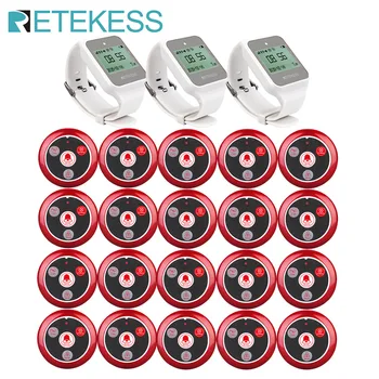 

Retekess Hookah Wireless Waiter Call System Restaurant Pager 3 TD108 Watch Receiver+20 T117 Call Button Transmitter Russian Cafe