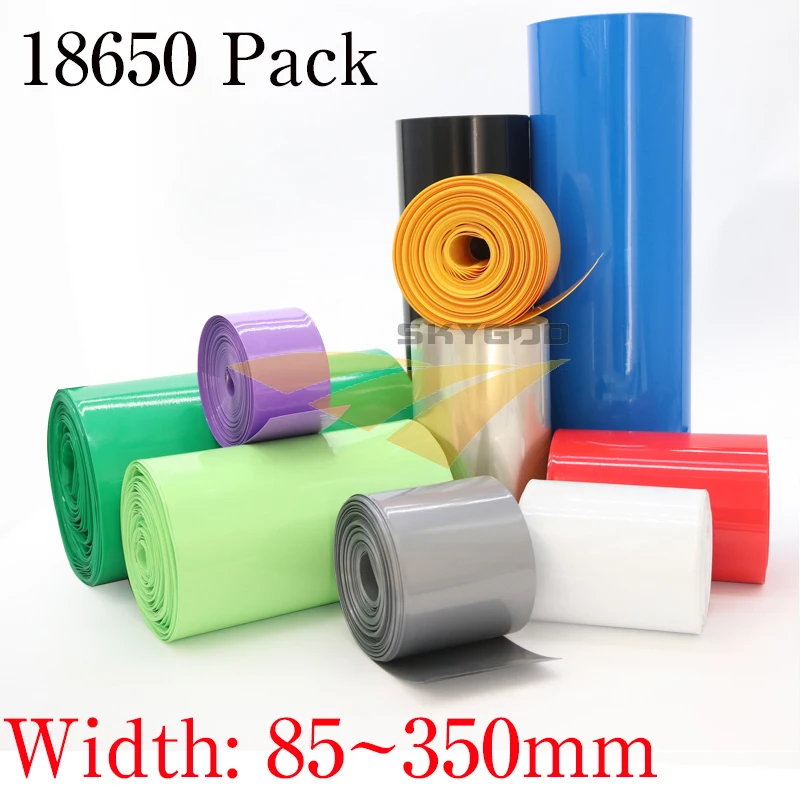 Paquete de tubos termorretráctiles de PVC para baterías Lipo, 85mm ~ 18650mm de ancho, película de aislamiento, funda para Cable de litio, azul, Multicolor, 350