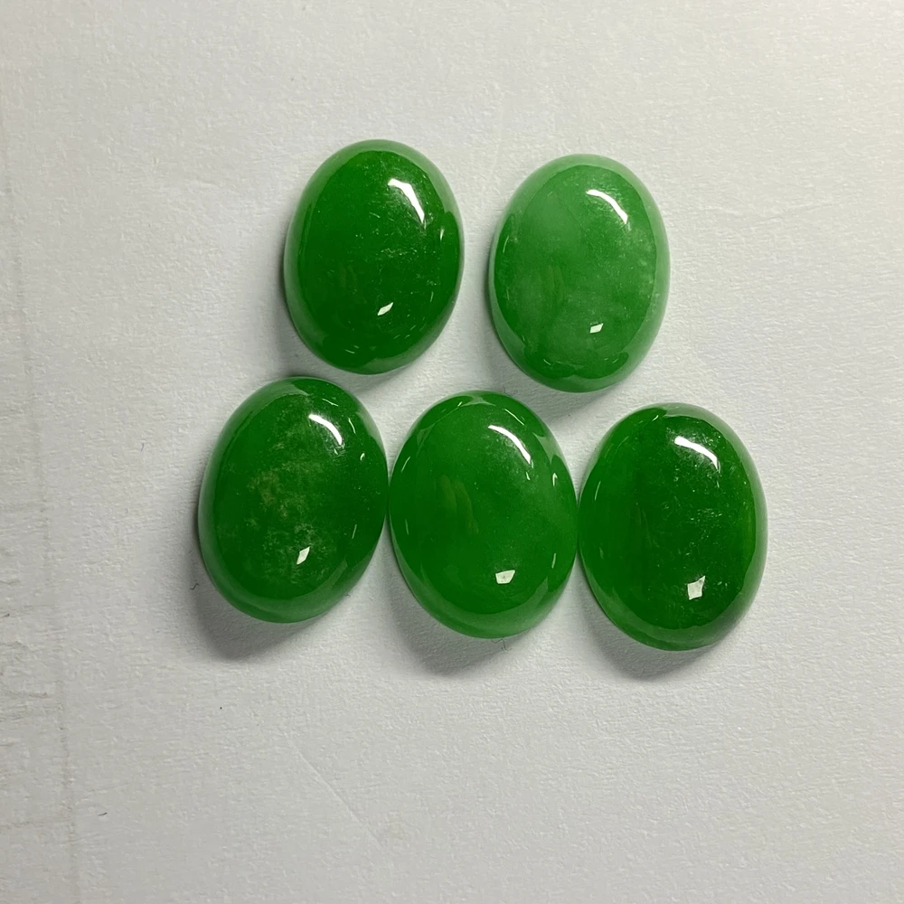 Meisidian Oval 8x10mm Flatback Cabochon Original Natural Green Burma Jadeite Stone Pirce
