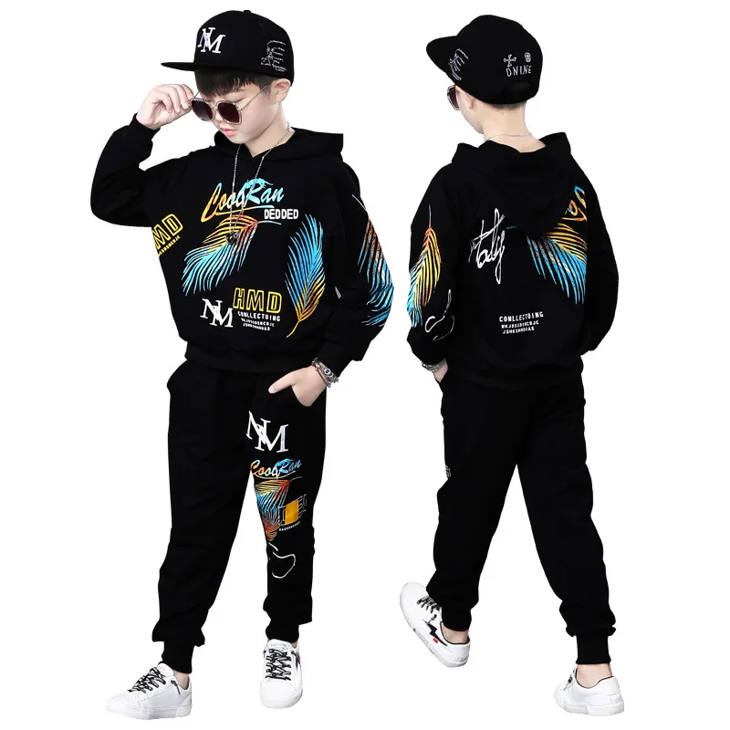 

Boys Sport Suit Feather Print Casual Boys Clothing Sets Halloween Back To School Two Pieces Children Clothing Set Kids Tracksuit