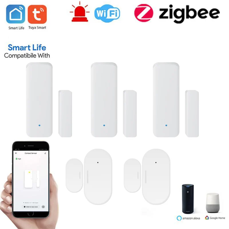 Zigbee-sensor de puerta inalámbrico, compatible con alexa smart life, google, tuya, APP de alarma en tiempo real