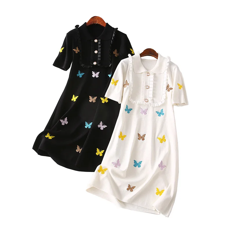 

One's Versatile Frilled Joint Butterfly Embroidered Jersey Dress Women's Entity