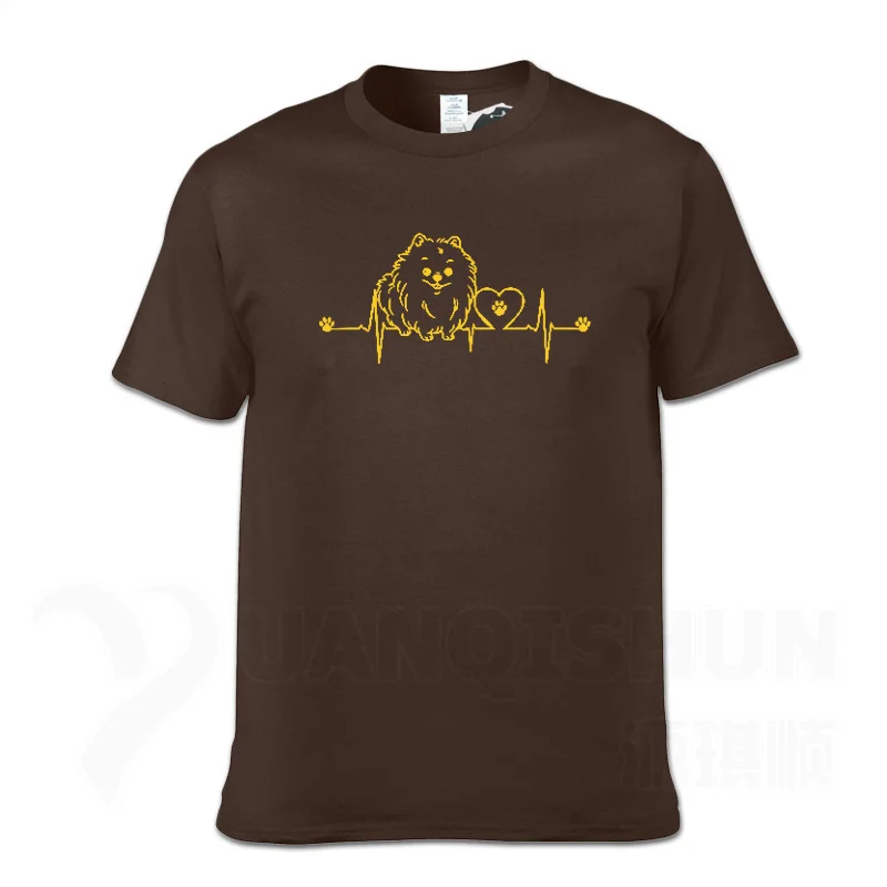 Chocolate 2 New Funny Pomeranian T Shirt Unisex Short Sleeve O-Neck 16 Colors Cotton Casual Cute Heartbeat Dog T-shirt Girls Woman Tshirt - Цвет: Chocolate 2