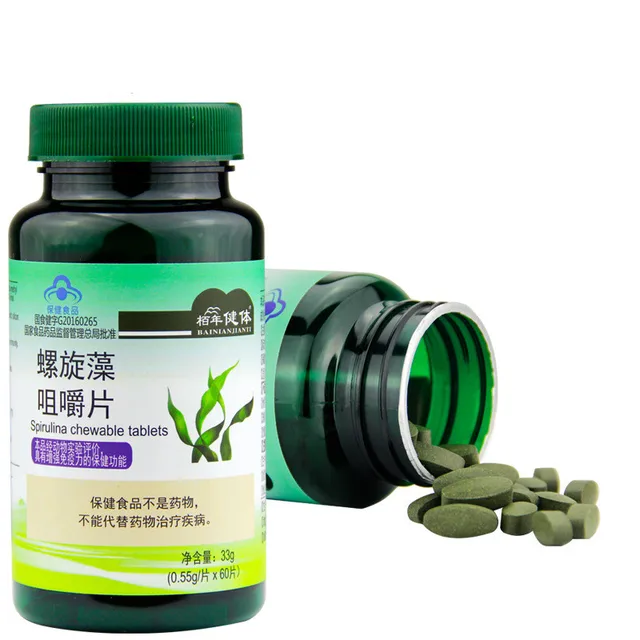 Spirulina Tablet Rich in Protein Multi Vitamins Wafers Algae Alga Spirulina Powder Anti-Fatigue Loss Weight Health Food 60 pills 3