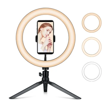 

Photography LED Selfie Ring Light 26CM Dimmable Camera Phone Ring Lamp 10inch With Table Tripods For Makeup Video Live Studio