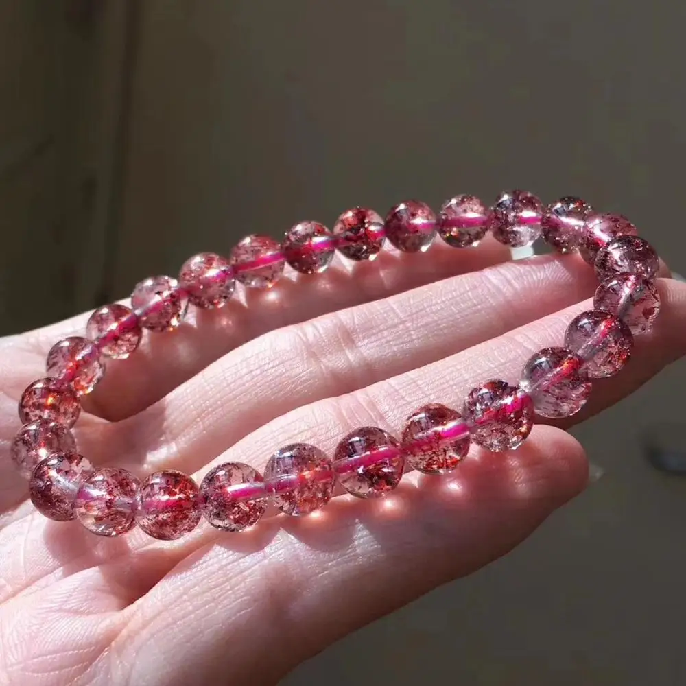 Натуральный Lepidocrocite Кварц Браслет красный супер семь Камень круглые бусины стрейч кристалл браслет 7 мм AAAAA сертификат