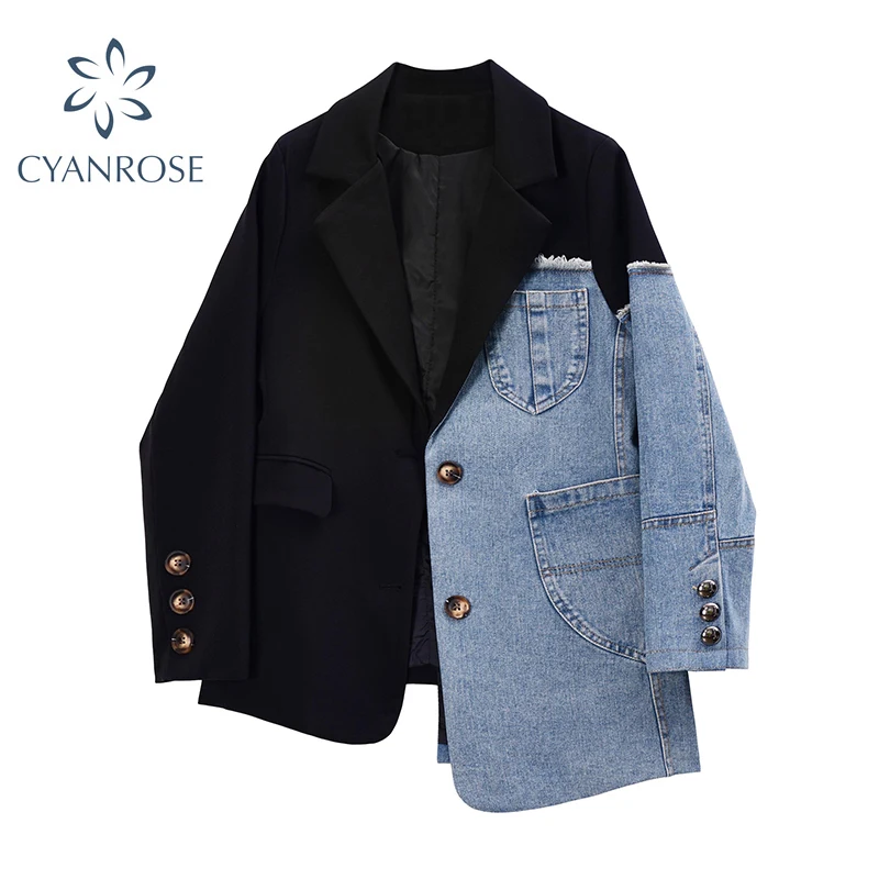 denim patchwork blazer