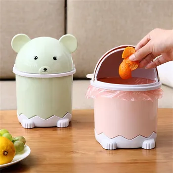 

Cute Desktop Flip Trash Can Cover Mini Portable Garbage Storage Bin 21x14cm Trash Can home storage box kitchen trash can
