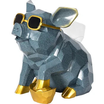 

Geometric Lucky Pig Figurin Napkin Holder Box Animal Sculpture Paper Towel Dispenser Pig Kitchen Boxes for Decoration Home Decor