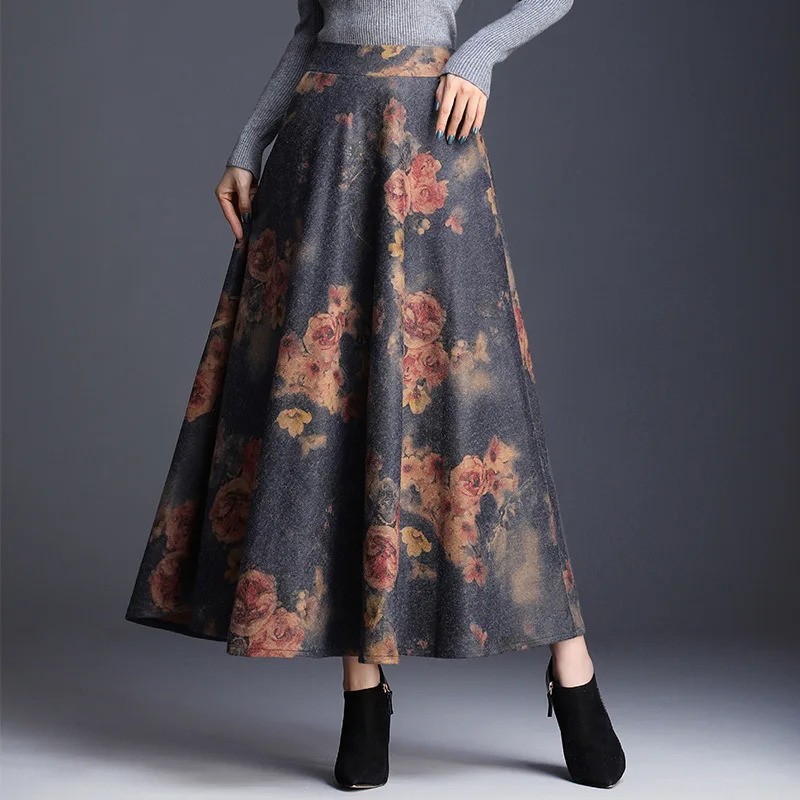 

2018 Winter New Style Korean-style Skirt Women's Long Woolen Autumn And Winter A- line Skirt Sub-Hong Kong Flavor Long Skirts