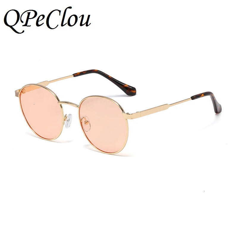 QPeClou Metal Round Sunglasses Women Retro Sun Glasses For Men Color Lunettes Man Shades Gafas Oculos De Sol Feminino UV400 - Lenses Color: Champagne0951