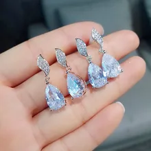 Простые Женские листовой циркон серьги-гвоздики серебро розовое золото цвет свадебные серьги классические геометрические серьги для женщин