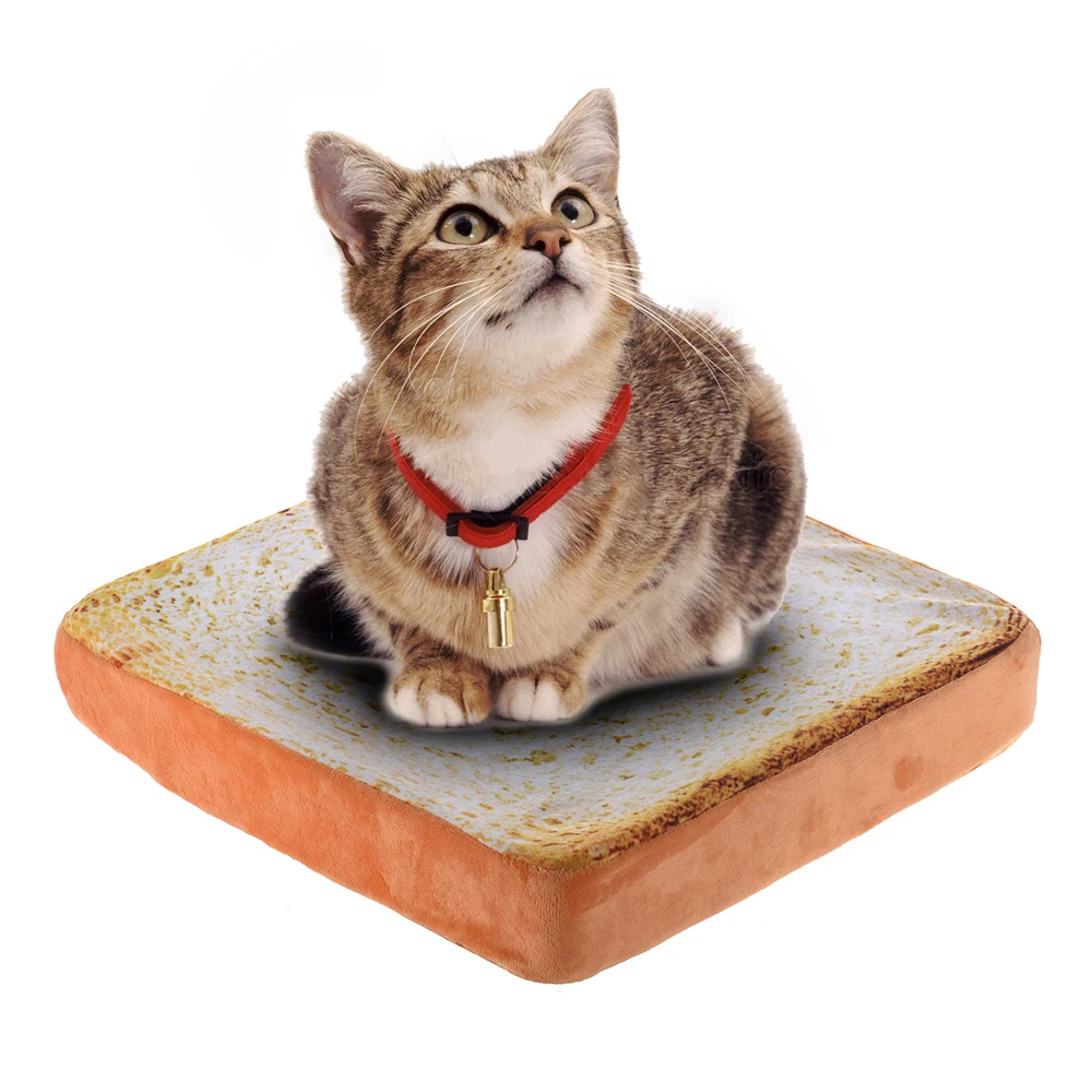 

Cute cat dog Pet Mat Soft winter Warm Mattress Bed Cushion Pad sofa Pillow Toast Bread Slice Shape Washable For S/M Dogs Cats