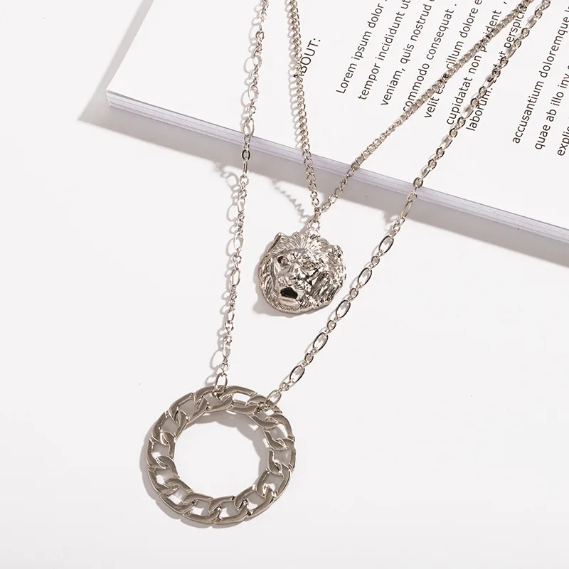 Винтажное ожерелье в стиле барокко с головой льва для женщин, модное Золотое серебряное ожерелье с подвеской в виде медальона, длинное ожерелье, ювелирные изделия в стиле бохо - Окраска металла: Silver