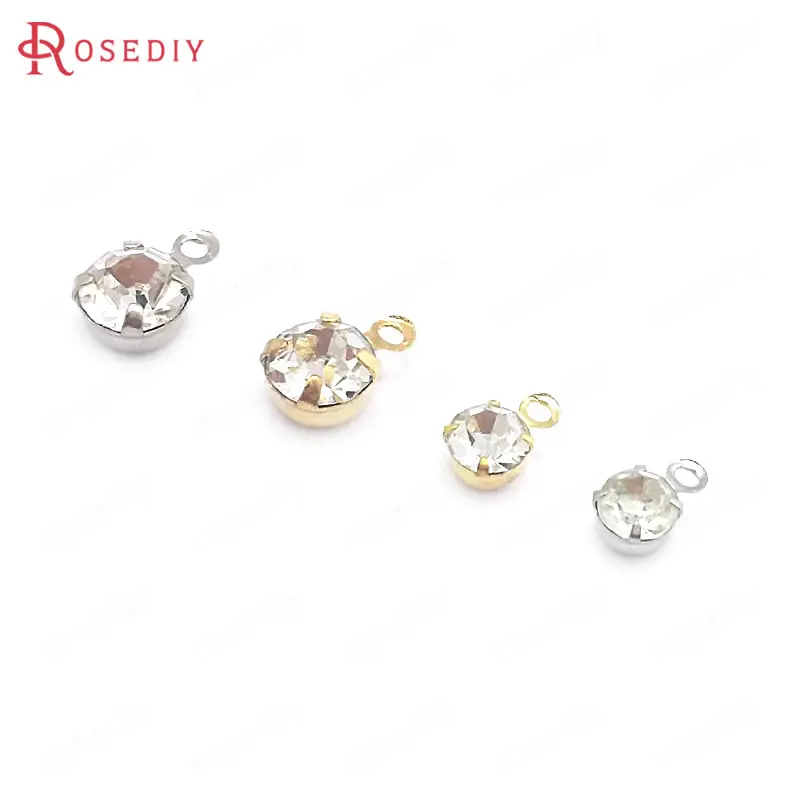 

100PCS 4MM 5.5MM 8MM Brass with Glass Rhinestone Single hole Rhinestone Charms end Beads Diy Jewelry Findings