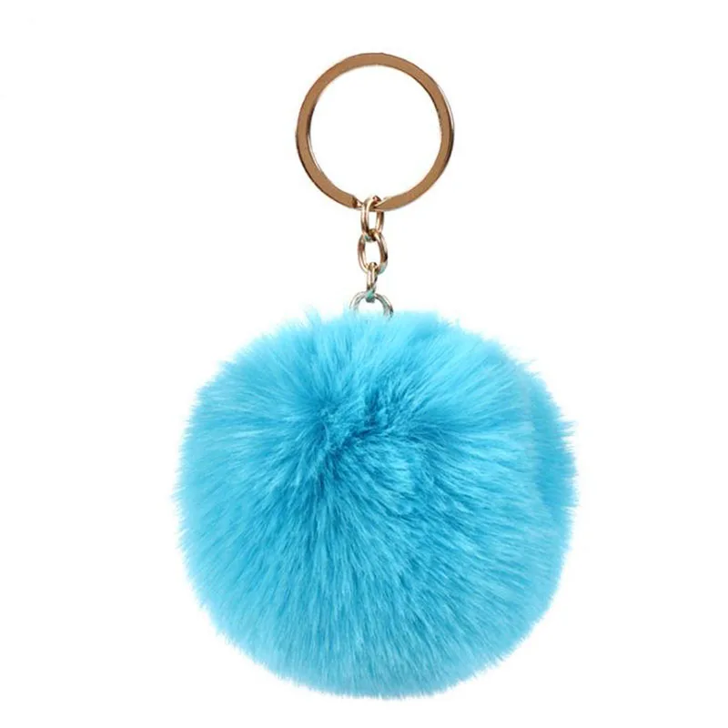 8cm Simple Pompom Fur ball Keychain Artificial Rabbit Fur Animal Key Chain For Woman Car Bag Accessories Key Ring 15 colors