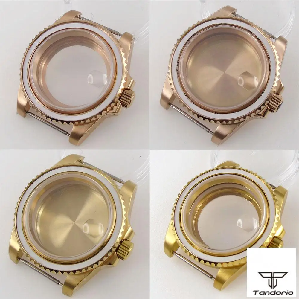 

40mm Gold/Rose Gold Plated Steel/Glass Cyclops Watch Case Fit for NH35/36A Miyota 8215 ETA 2836 DG2813 Movement Sapphire Crystal