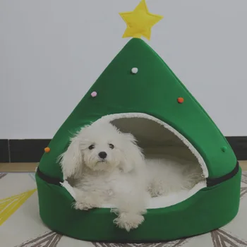 

Pet Cat Dog House Kennel Mat Pad Puppy Cave Sleeping Bed Christmas Xmas Tree Winter Warm Bed For Cats Dog Hondenmand