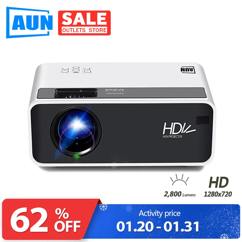 ^*Best Offers AUN LED HD Projector D60, 1280x720P Resolution, Support 3D video Beamer, Home Cinema, Optional Android WIFI Proyector D60S