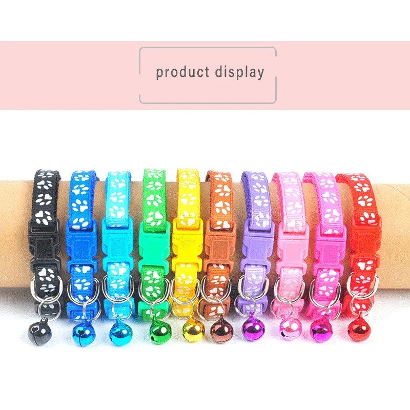 Gato Collar campana Cat pata impresión Collar ajustable cómodo Collar gato Collar para mascotas juguete Bell accesorios para perros y gatos 10 colores