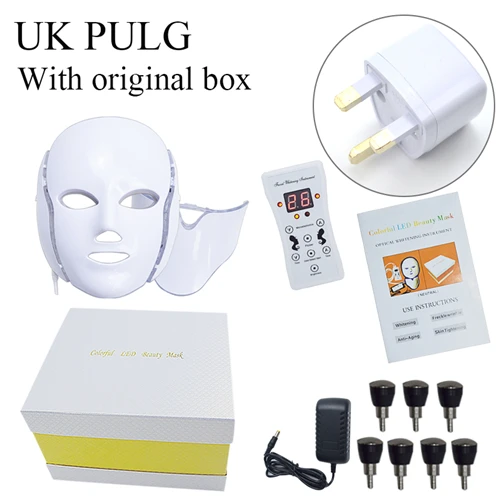 UK PULG WITH BOX Светодиодный маска Belleza для лица красота омоложение кожи Фотон Маска светодиодный маска для лица терапия против морщин, акне подтягивающий уход за кожей - Цвет: UK PULG WITH BOX