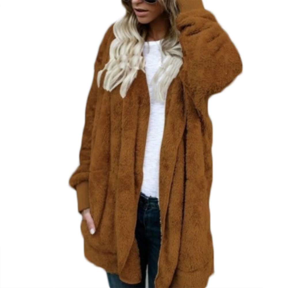 Women's fall winter parka parka solid colored long faux shearling long sleeve Clearance