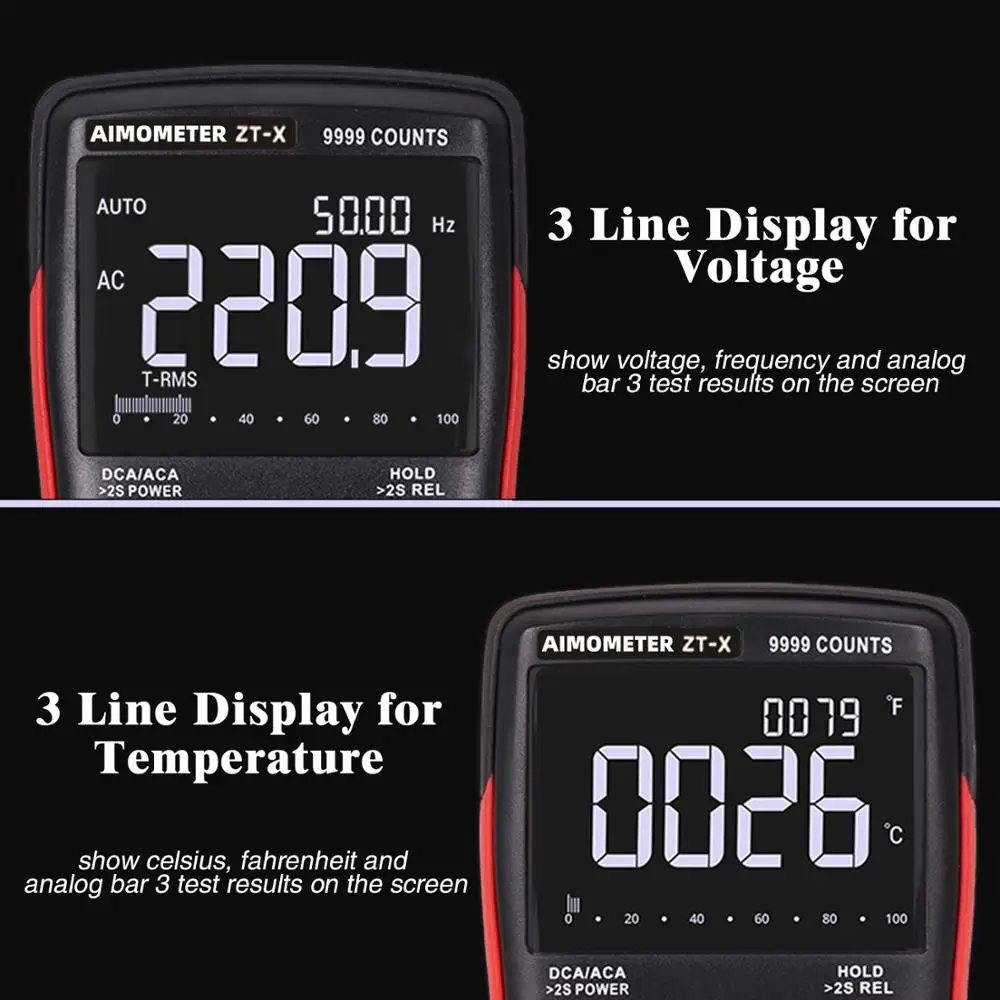 Цифровой мультиметр ZT-X 9999 отсчетов 3 он-лайн AIMOMETER тройной Дисплей Multimetro Температура ом тестер Вольтметр Амперметр