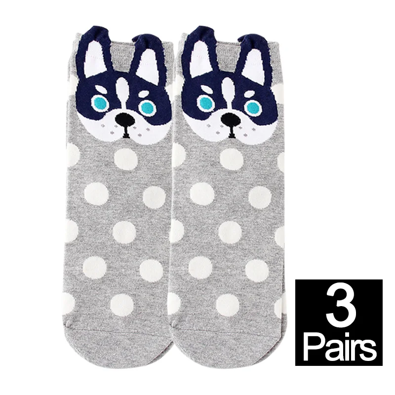 J 3pairs Для женщин носки с забавными рисунками веселых собачек хлопок Socken Harajuku kawaii в горошек весенние, летние носки 3 пары/партия жаккардовые# F - Цвет: J 3pairs