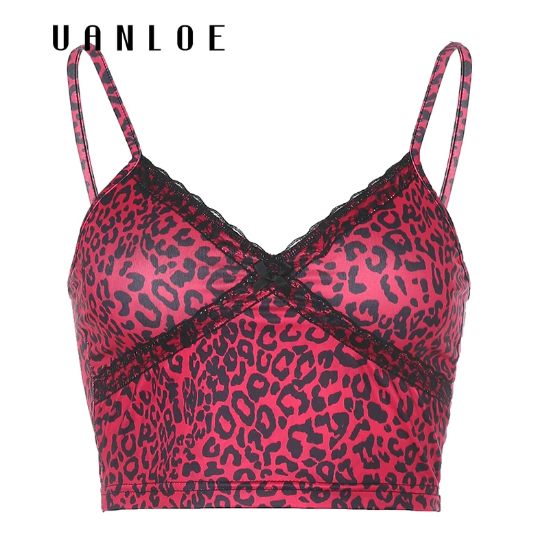 

Sexy Lace Cross Leopard Women Crop Top Summer Patchwork V-neck Backless Camis Fitness Streetwear Casual Vest Tops 2020