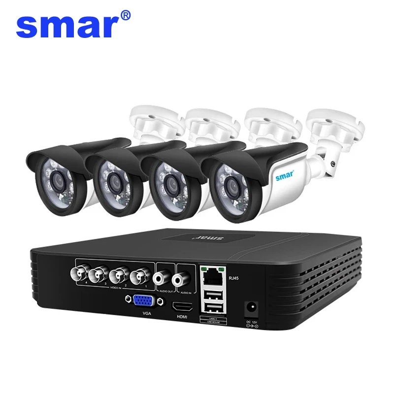 Smar 4CH CCTV HDMI DVR 4PCS 720P 1080P AHD Camera Kit Outdoor Weatherproof Home Security System Video Surveillance Kit HD Lens