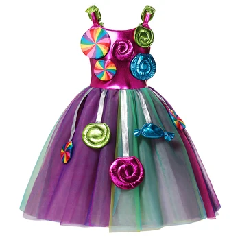 

Colorful Candy Floral Ball Gown Dress Children Christmas Party Cosplay Fancy Outfits Little Girl Casual Dress