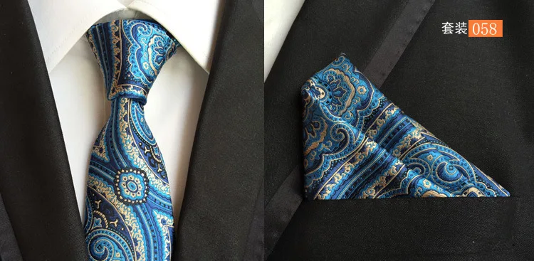 Модный цветочный галстук "пейсли" для мужчин 8 см шелковый Набор платков и галстуков для свадьбы Одноцветный галстук носовой платок наборы - Цвет: 058