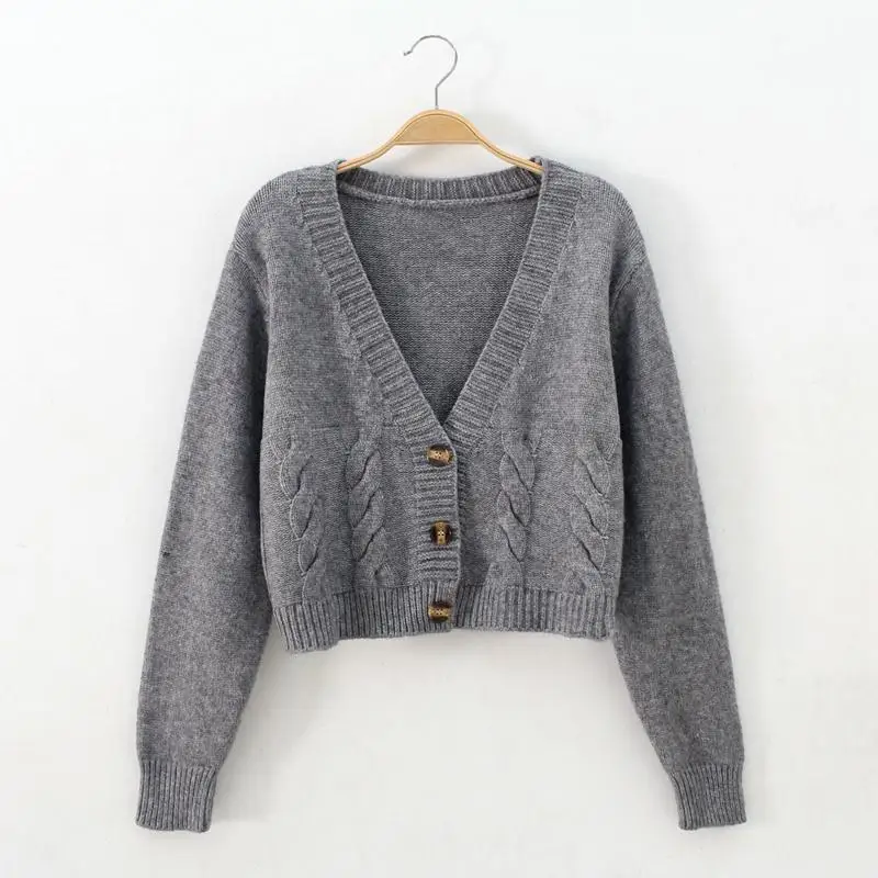 Suéter de Color liso de cintura alta para mujer, Chaqueta de punto de un solo pecho, pequeña, camiseta nueva para mujer, Otoño e Invierno ► Foto 3/6