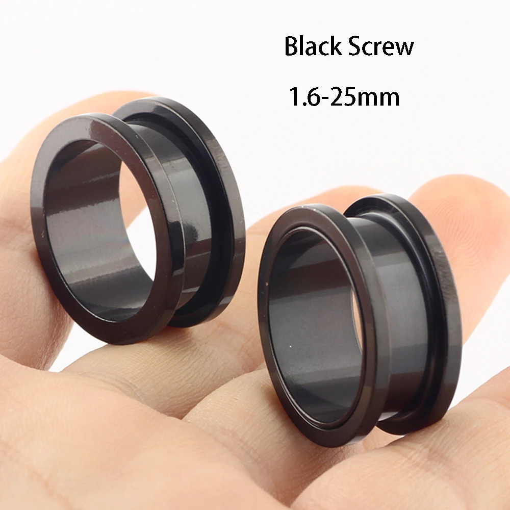 

TIANCIFBYJS Stainless Steel Hollow Black Plugs and Tunnels Screw Ear Expander Gauges 0g Stretcher Body Piercing Jewelry 1.6-25mm