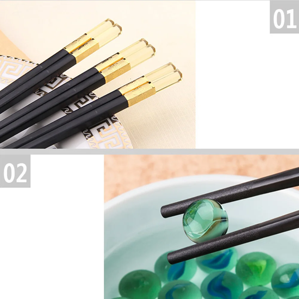 1 Pair Hotel Non slip Chopsticks Tableware Set Alloy Chopsticks Amber Chinese Chopsticks Set Household Dinnerware 2
