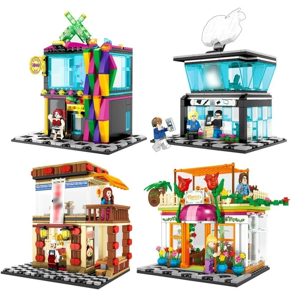 

City Street View Building Blocks Compatible Architecture Phone Store Restaurant Bricks Sets Toy For Children