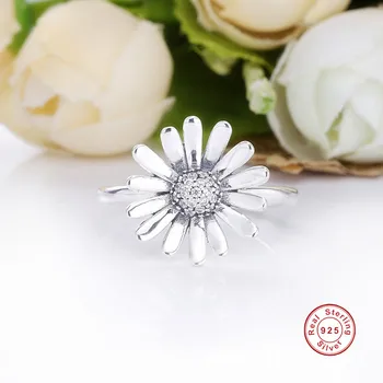 

2020 New Spring Garden Pave CZ Daisy Flower Original Ring Fine Jewelry Women 925 Sterling Silver Wedding Rings