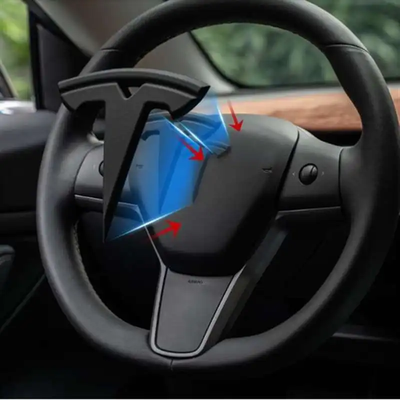 3 uds negro mate para Tesla modelo 3 Y S X Auto logotipos volante decoración con parches modificado accesorios cola Logo de caja 2018-2021