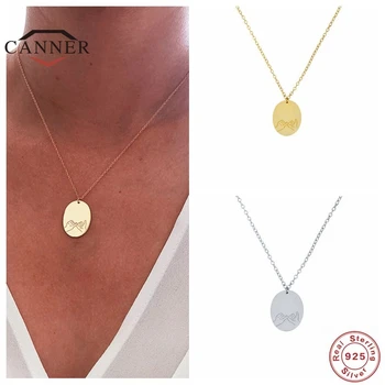 

CANNER 100% Real 925 Sterling Silver Necklace for Women Fashion Round Card Clavicle Chain Necklaces 925 Silver Jewelry Collares