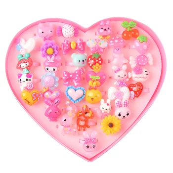 

Wholesale Jewelry Accessories 24pcs/lot Cute Kids Cartoon Animal Snow Princess Heart Ring Girls Children Baby Rings Party Gift