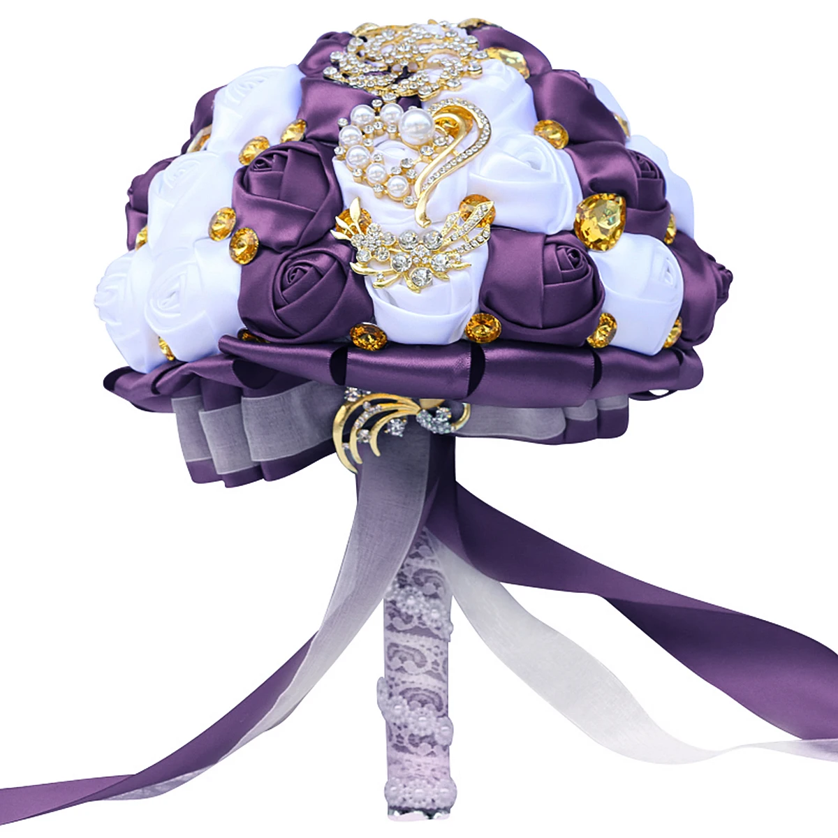 broche de strass dourado buquê de casamento para noivas damas de honra alta qualidade fita flores em muitos tamanhos cores