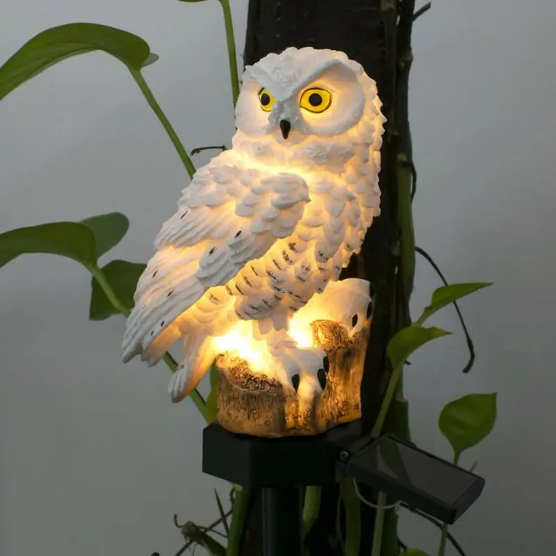 Solar Garden Lights Owl Ornament Animal Bird Outdoor LED Decor Sculpture No Z3D7 