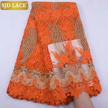 

SJD LACE Orange Luxury French Tulle Lace Fabric High Quality African Lace Fabric Handmade Embroiderey Milk Silk For WeddingA1914