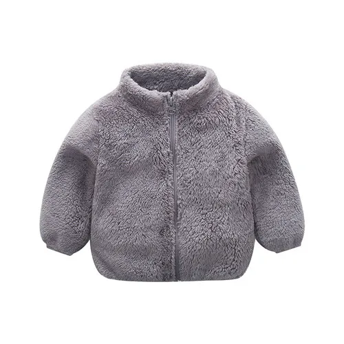 Детская зимняя одежда для малышей детская одежда на молнии с длинными рукавами для девочек и мальчиков однотонное бархатное пальто теплая одежда, верхняя одежда - Color: Gray