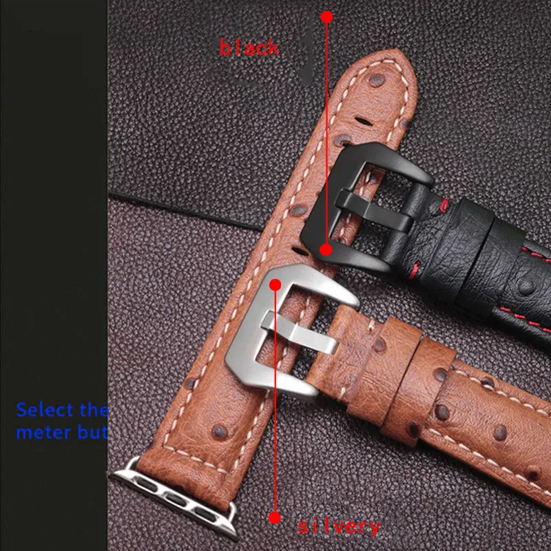 Ostrich pattern кожаный ремешок цвета: черная, синяя, коричневая Браслет Fit apple iwatch1/2/3/4 smart watch аксессуары