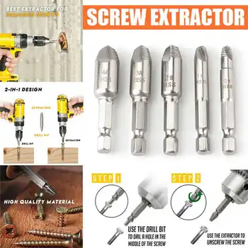 

5pcs Damaged Screw Extractor Drill Bits Guide Set Broken Speed Out Easy out Bolt Stud Stripped Screw Remover Tool
