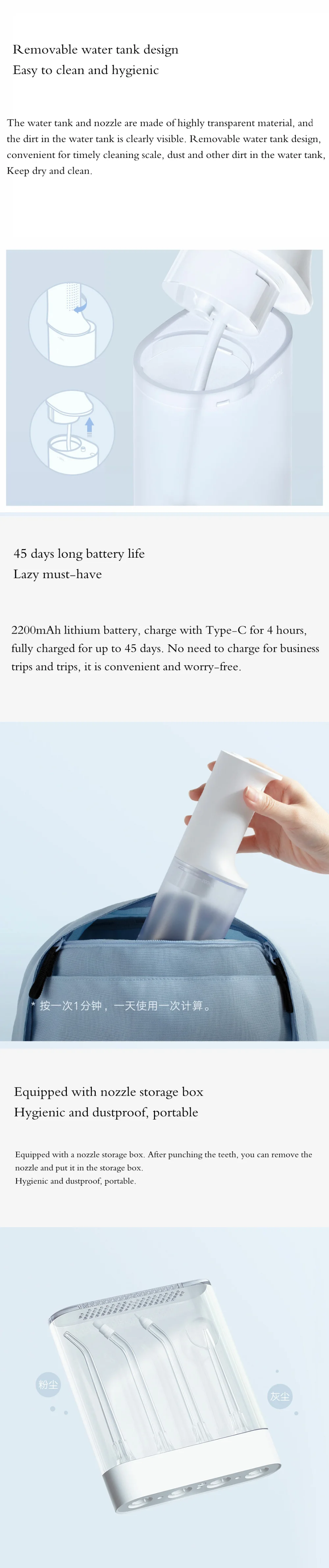 Original Xiaomi Mijia Mi Oral Irrigator Dental Flusher High Frequency Pulsed Water Flow Voltage Stabilization 4 Gear Level 200ml (2)