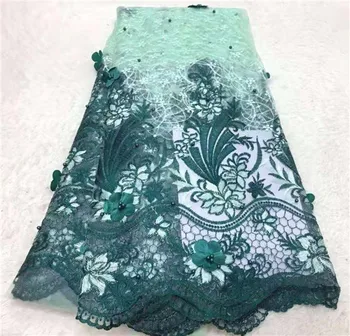 

African French beads Lace Fabric 2019 African Tulle Lace Fabric High Quality Nigerian 3d flowers Lace Embroidered Wedding Fabric